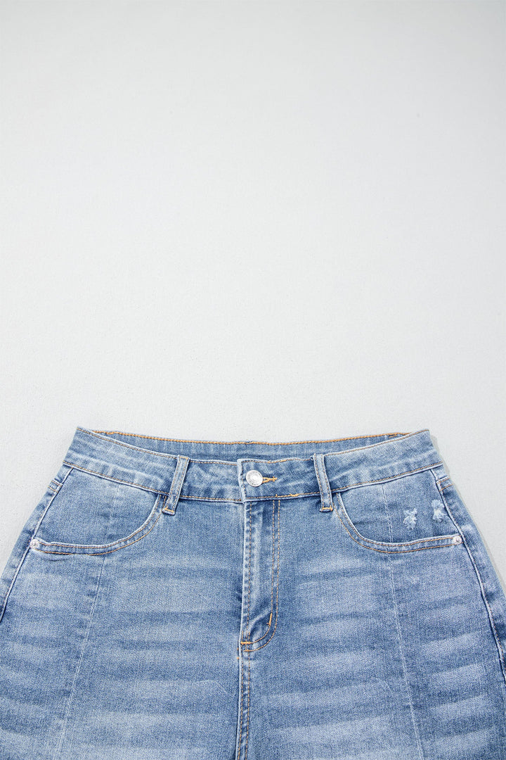 Acid Wash Raw Hem Denim Shorts – High Waist Loose Fit
