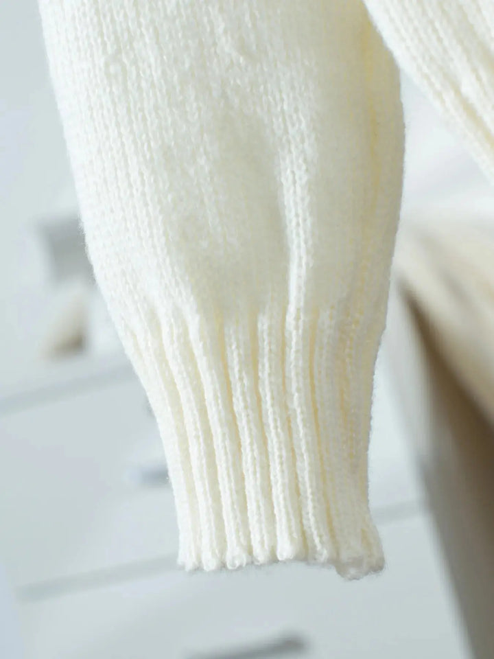 White Ribbed Knit Boat Neck Sweater