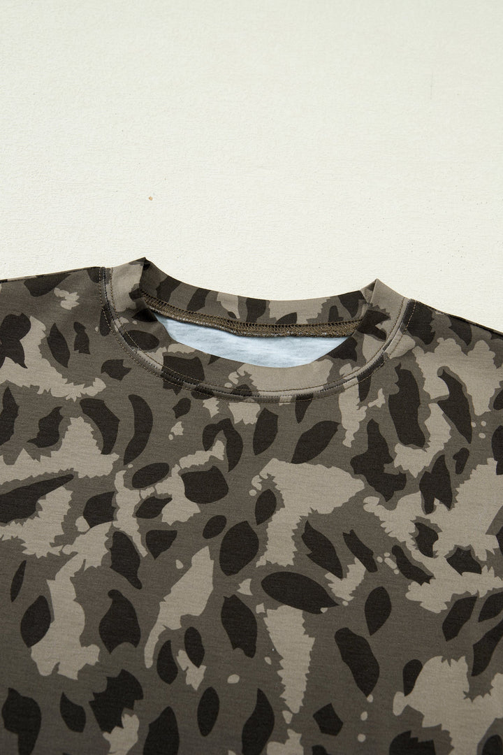 Leopard Print Mock Neck Slim Tee | Retro Western Boho Top