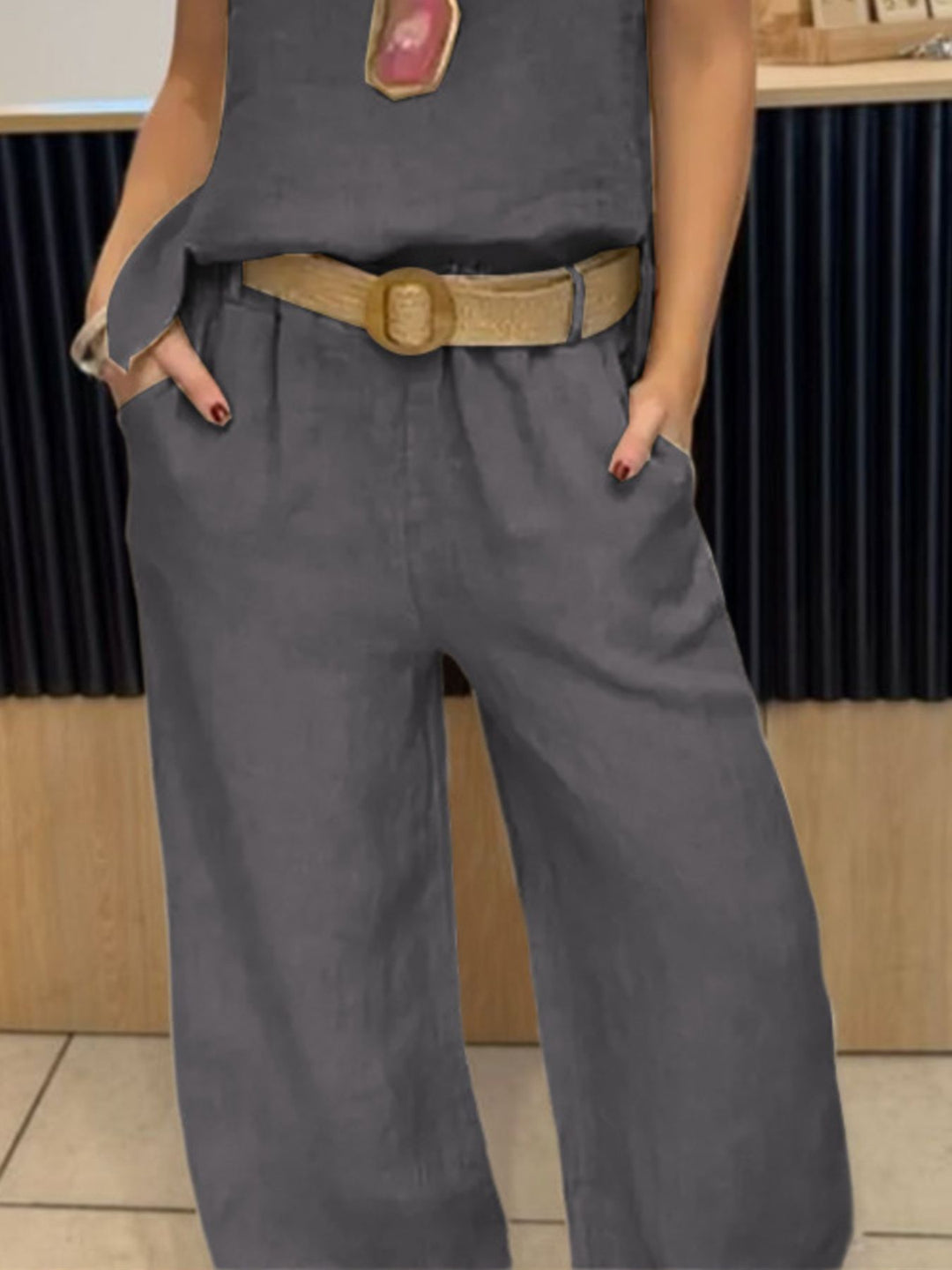 Round Neck Tank &amp; Wide-Leg Pants Set