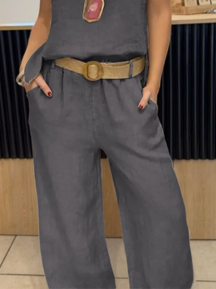 Round Neck Tank &amp; Wide-Leg Pants Set