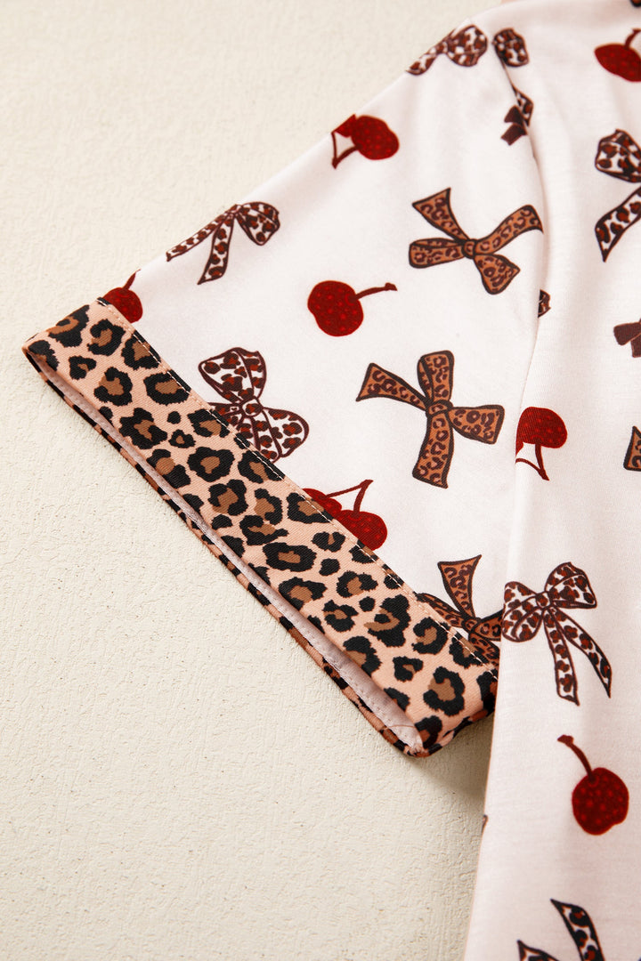 Della Cherry Bow Patchwork Pajama Lounge Set