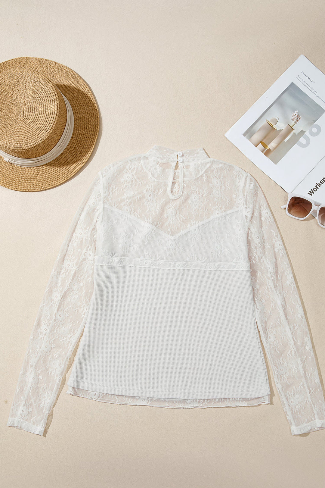 Lace Mesh Ribbed Top