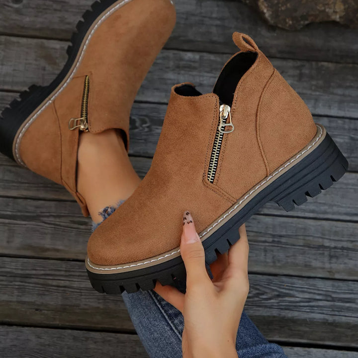 Faux-Fur-Lined Suede Ankle Boots with Zipper Detail