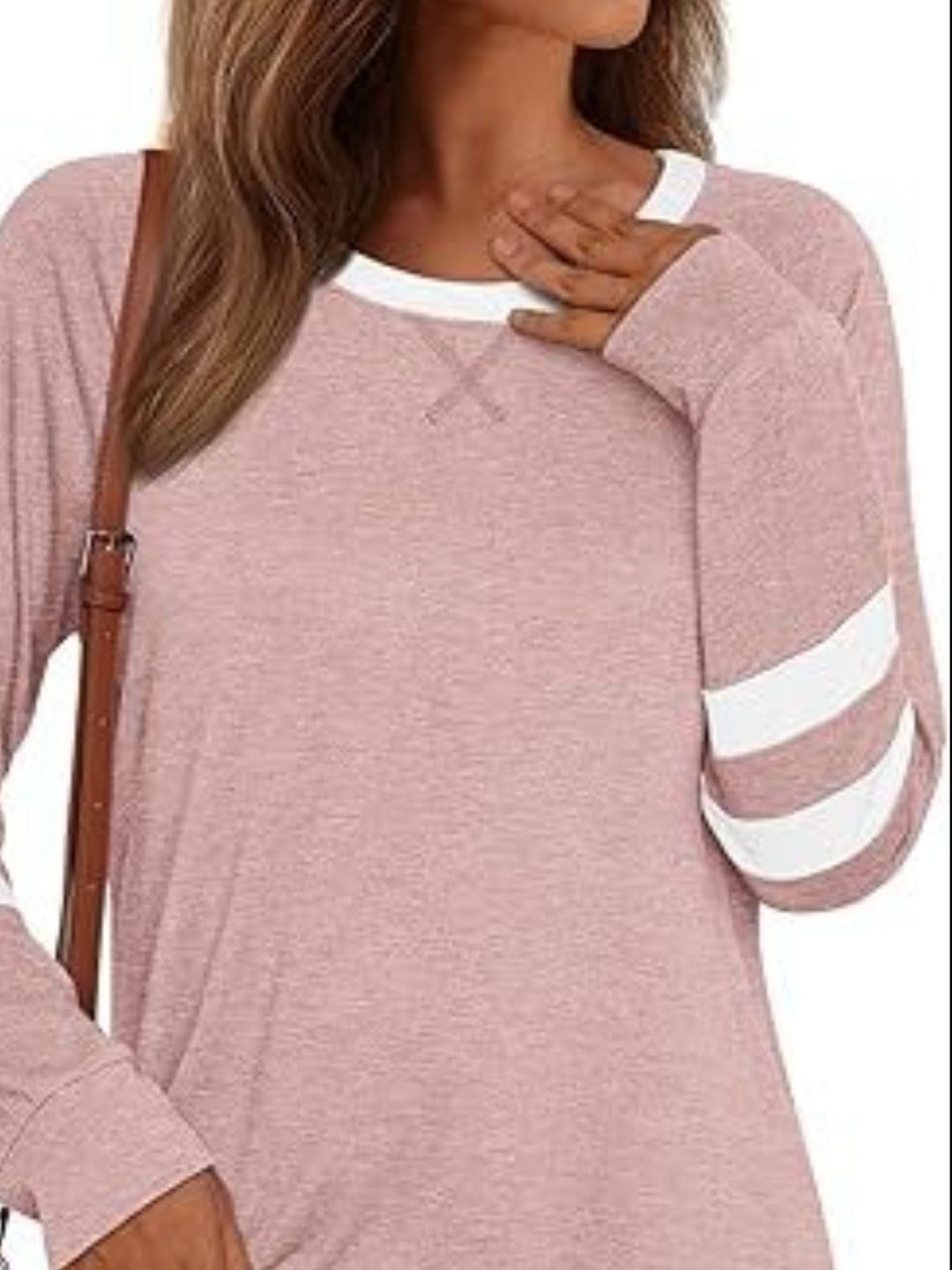 Striped Sleeve Long Sleeve Tee | Casual Round Neck Top