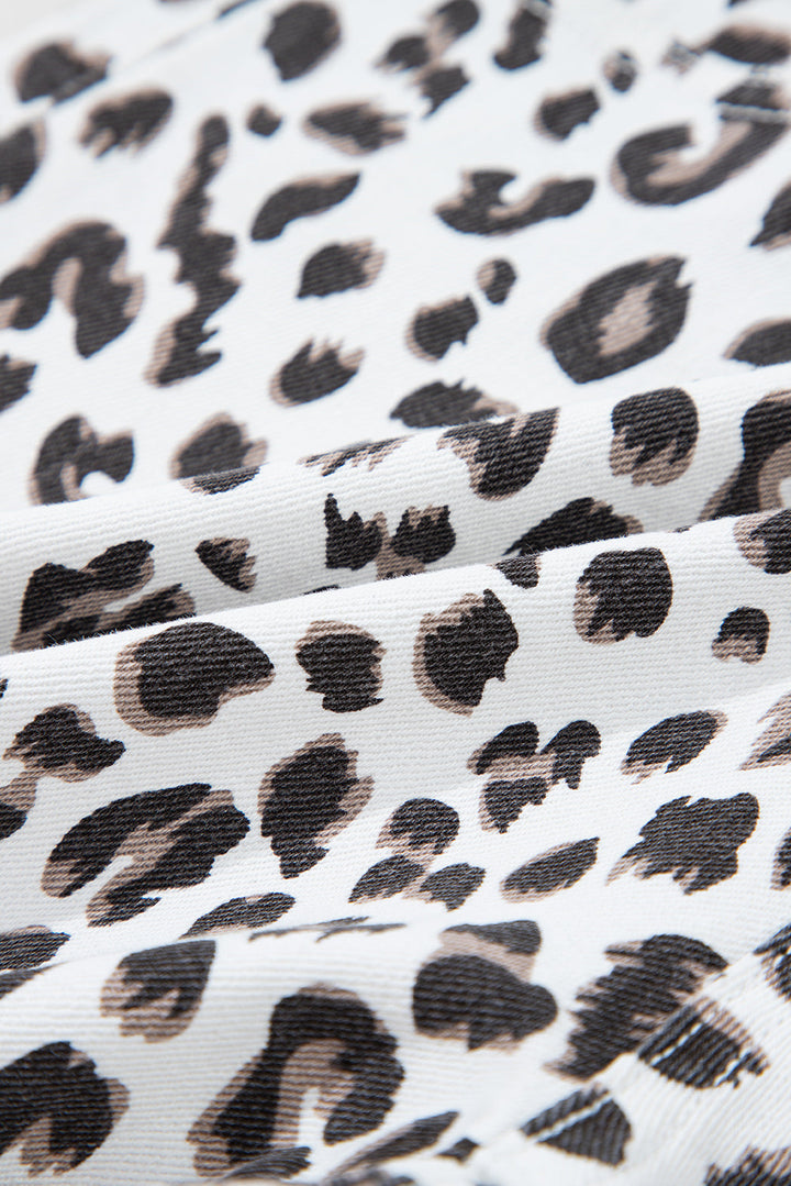 Leopard Frayed Hem Denim Shorts