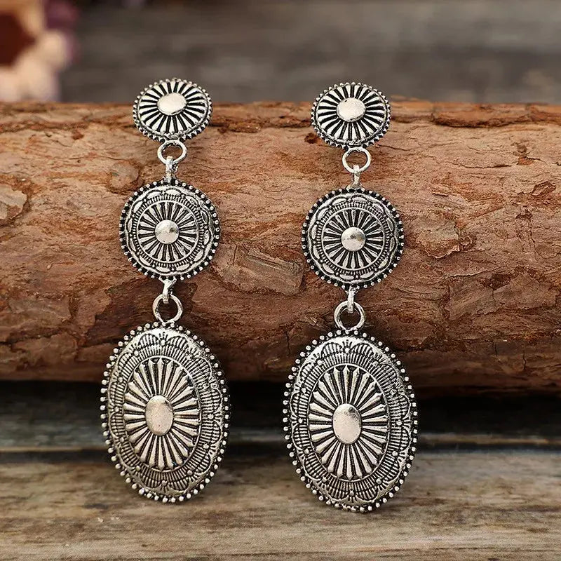 Vintage Western Concho Dangle Earrings | Gold &amp; Silver