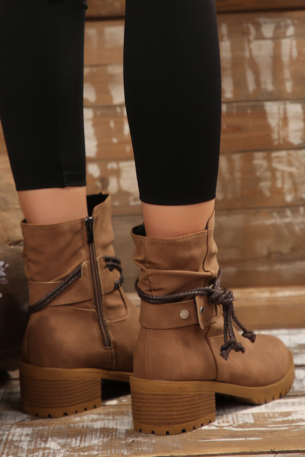 Mila Woven Strap Side-Zip Suede Boots