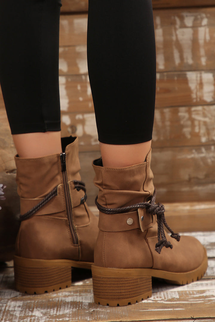 Mila Woven Strap Side-Zip Suede Boots