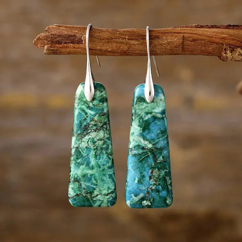 Trapezoid Natural Stone Drop Earrings | Gold &amp; Silver Hooks