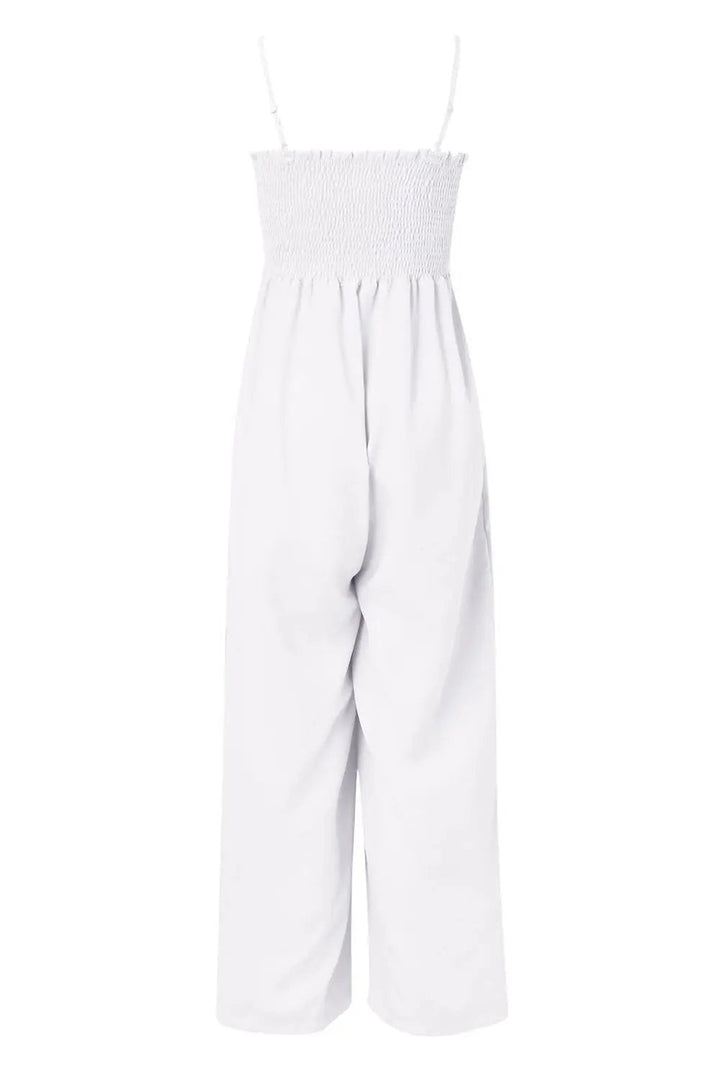 Smocked Spaghetti Strap Wide-Leg Jumpsuit