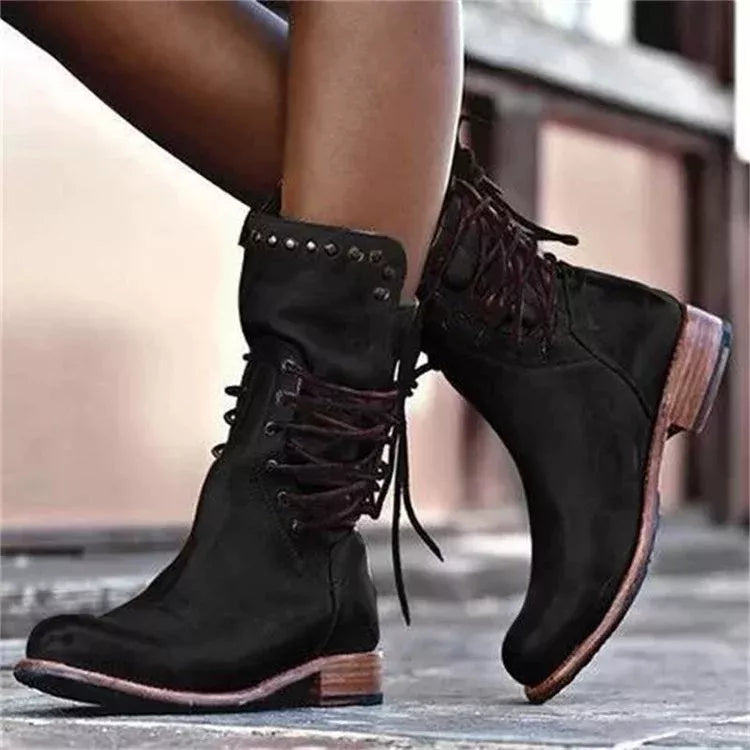 Lace-Up Block Heel Mid Boots