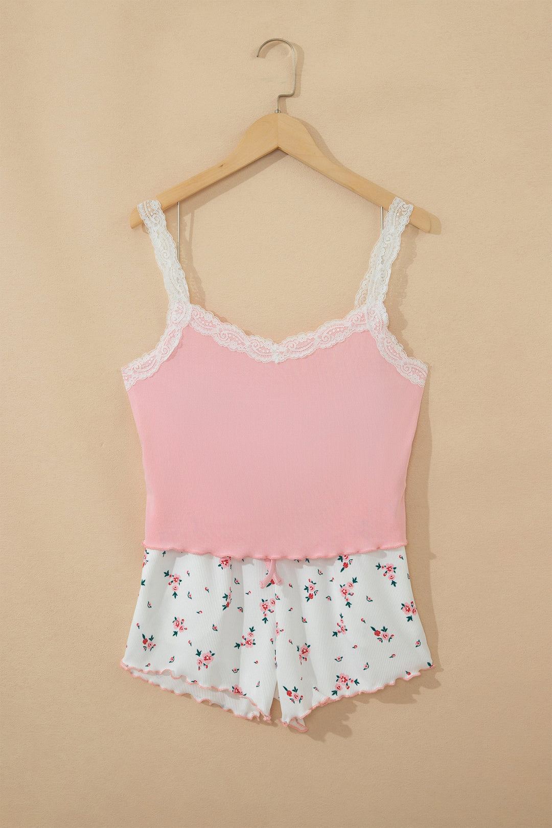 Floral Ribbed Crop Top &amp; Shorts Lounge Set