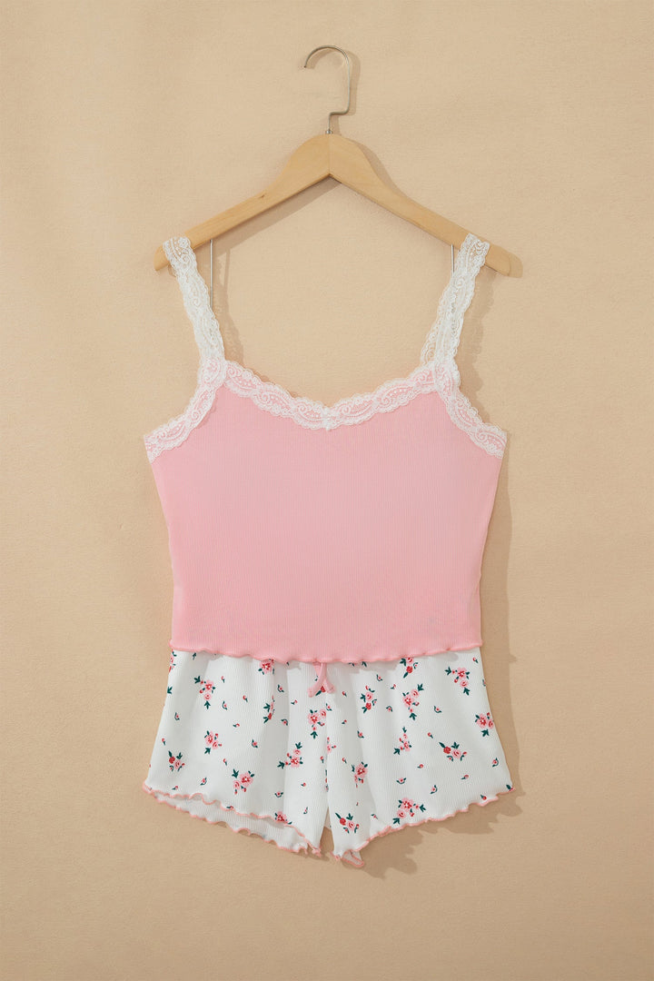 Floral Ribbed Crop Top &amp; Shorts Lounge Set