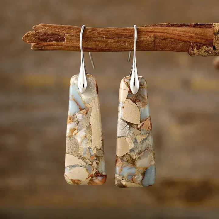 Trapezoid Natural Stone Drop Earrings | Gold &amp; Silver Hooks