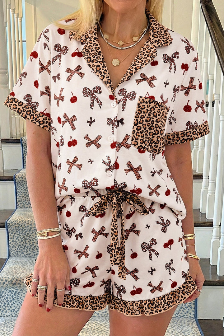 Della Cherry Bow Patchwork Pajama Lounge Set