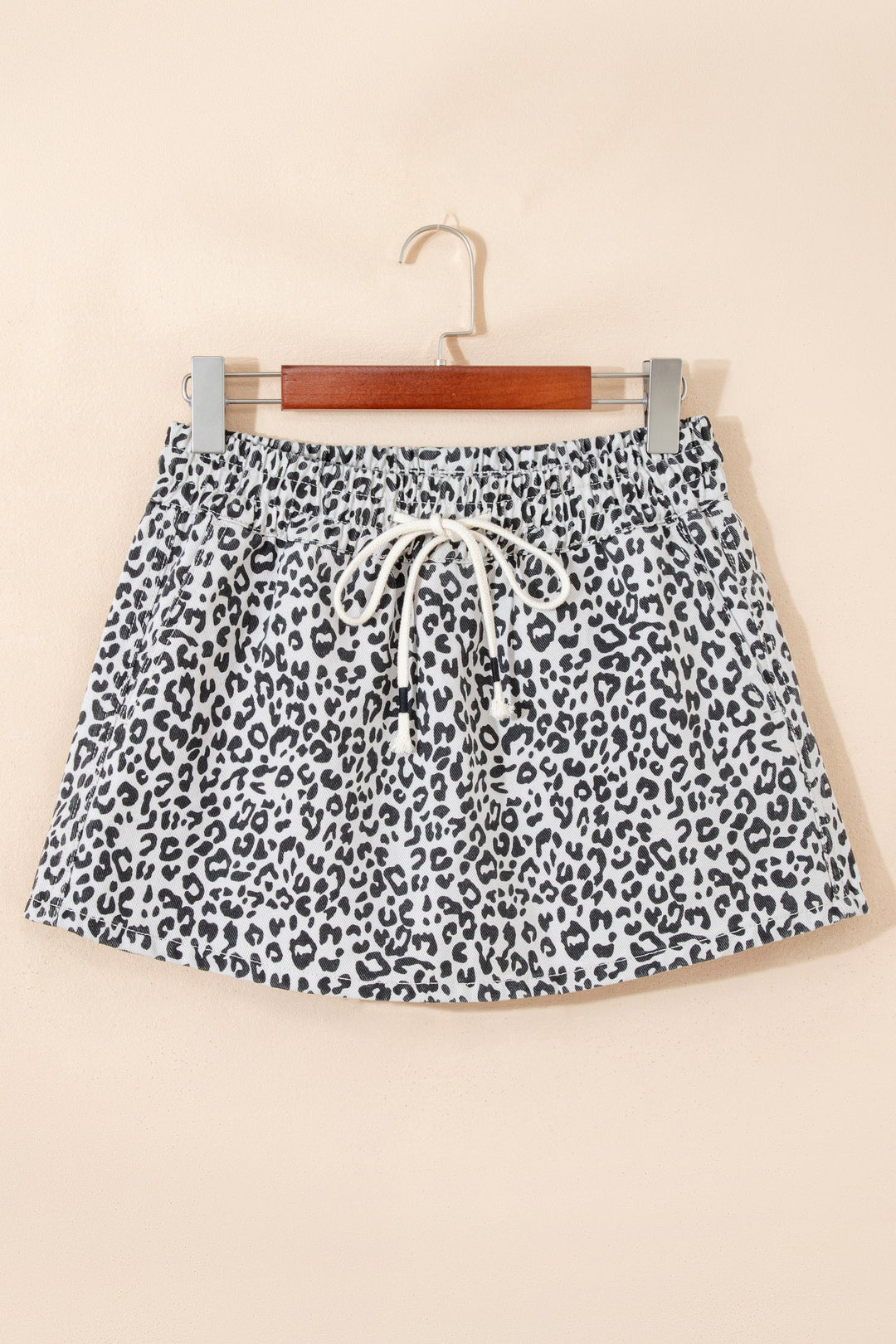 Leopard Denim Tassel Drawstring Skort