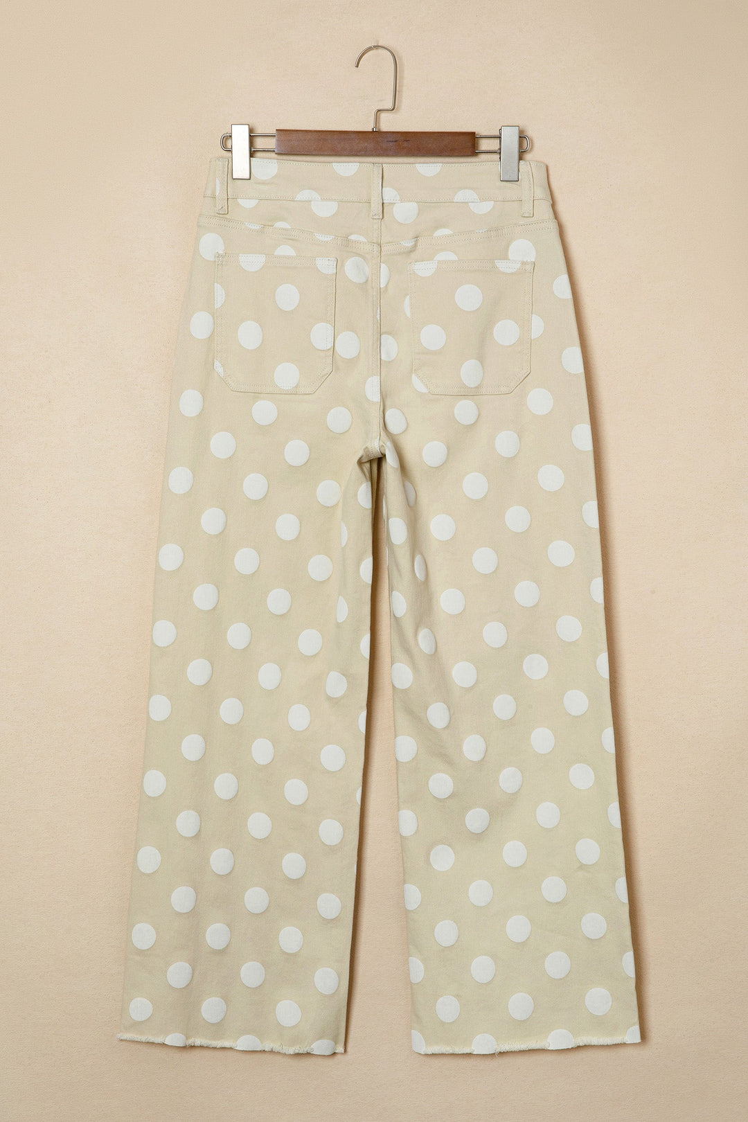 Polka Dot Denim Raw Hem High Waist Jeans