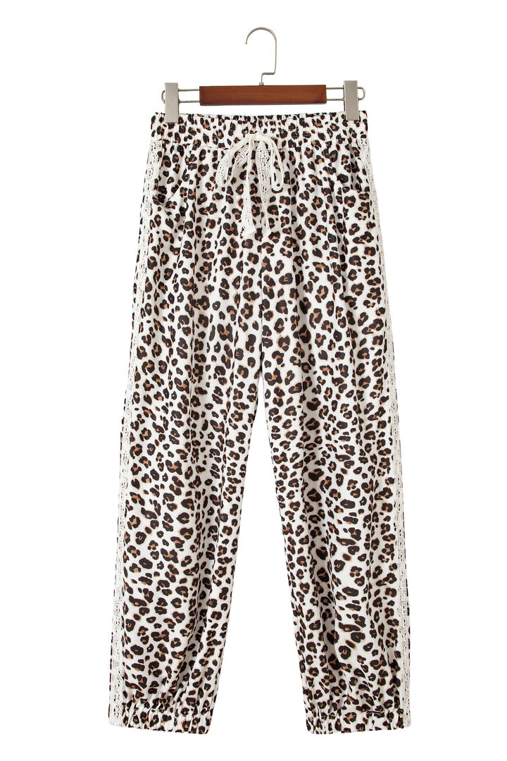 Leopard Print Jogger Pants with Elastic Waist &amp; Side Stripe