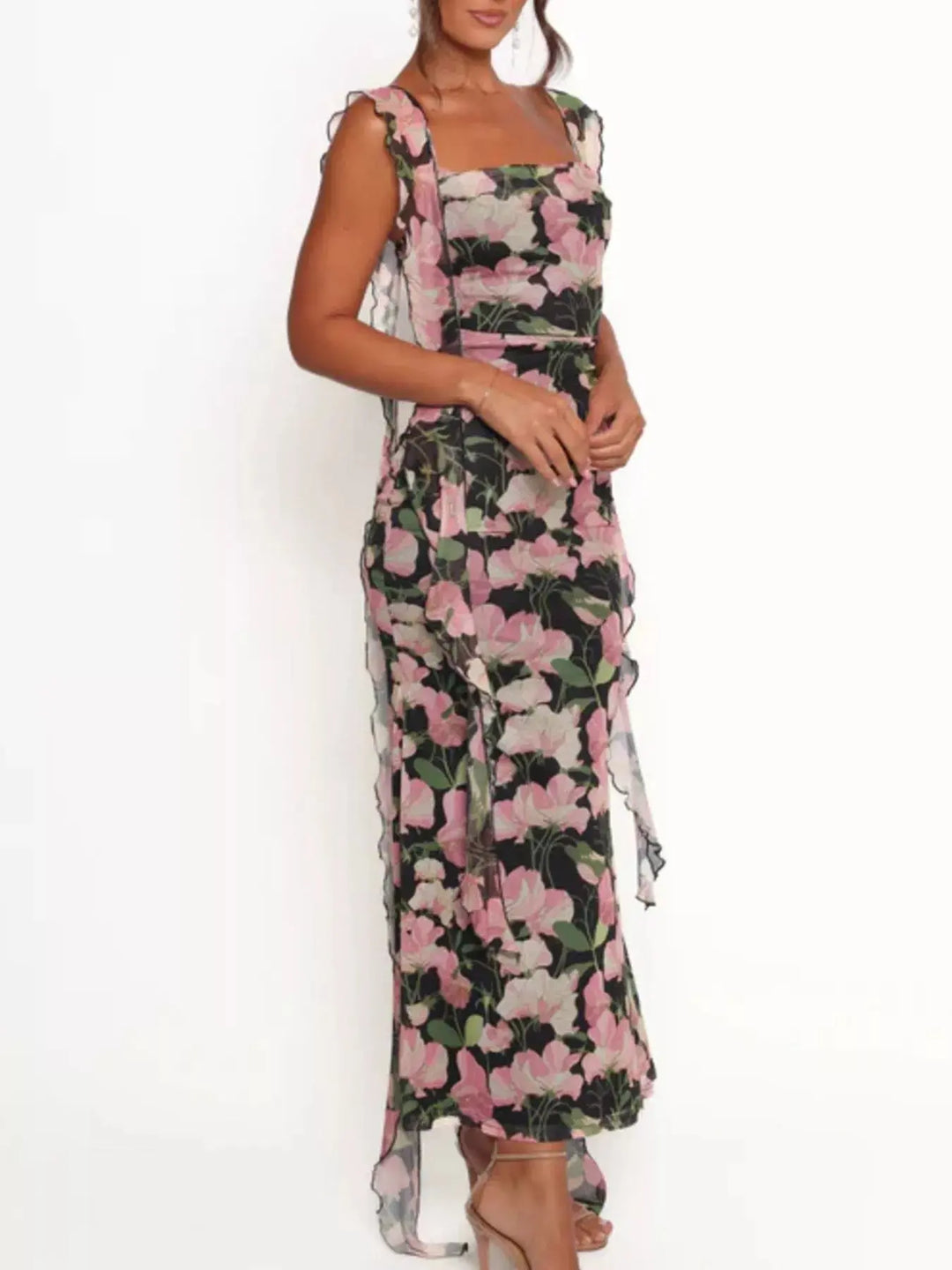 Floral Print Ruffle Maxi Dress