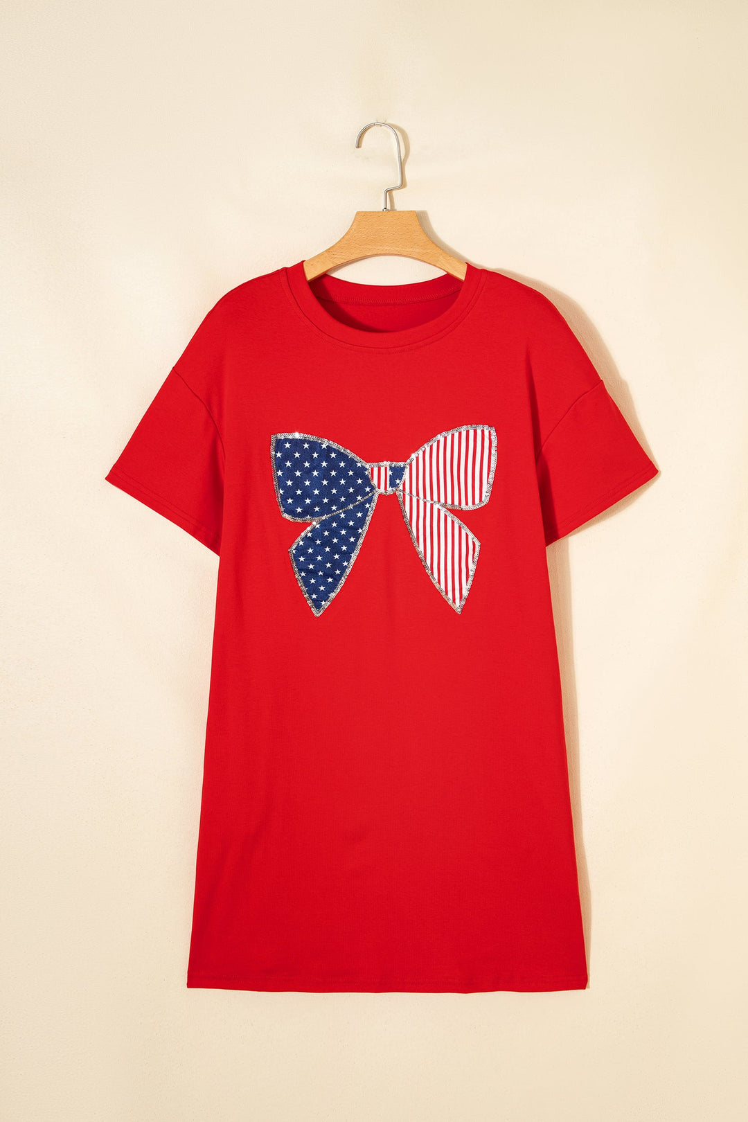 Stars &amp; Stripes Bow Sequin Trim Mini Dress