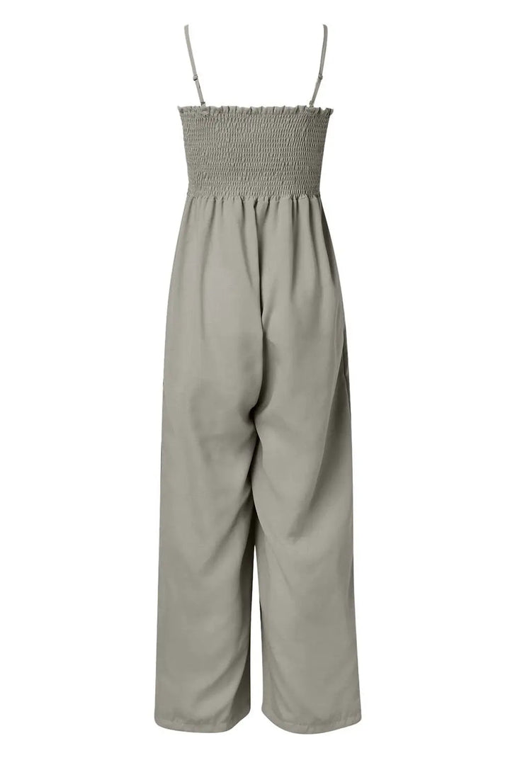 Smocked Spaghetti Strap Wide-Leg Jumpsuit