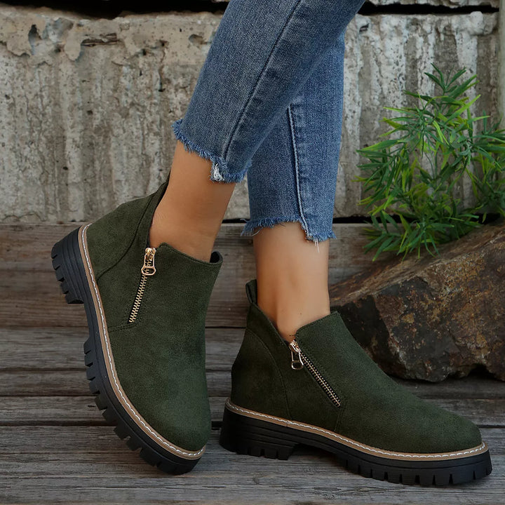 Faux-Fur-Lined Suede Ankle Boots with Zipper Detail