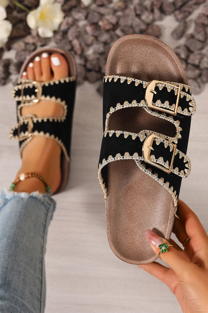 Kehlani Retro Buckle Faux Suede Open-Toe Slides