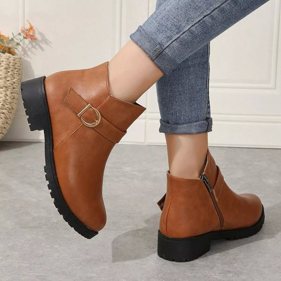 Buckle Accent Ankle Boots | Black &amp; Caramel