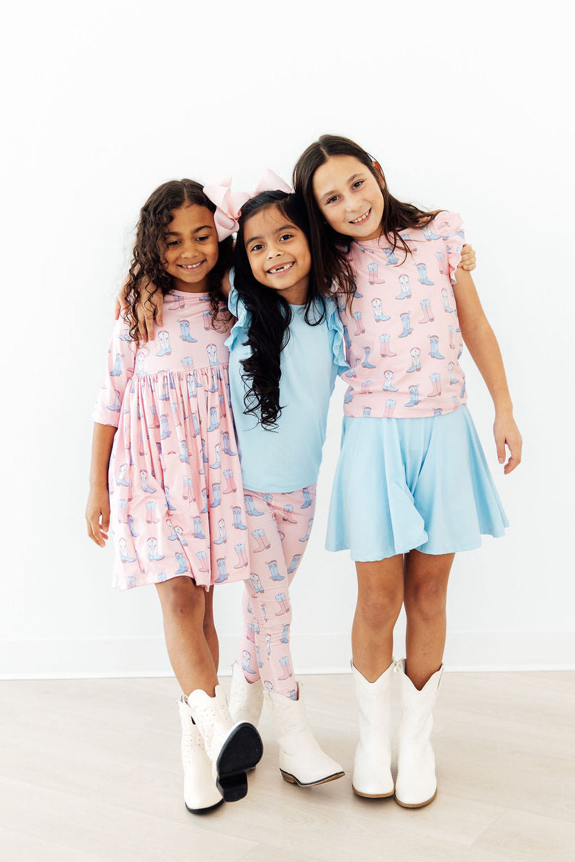 Mila &amp; Rose Girls Ribbons &amp; Rodeos Short Sleeve Ruffle Tee – Toddler &amp; Kids Sizes