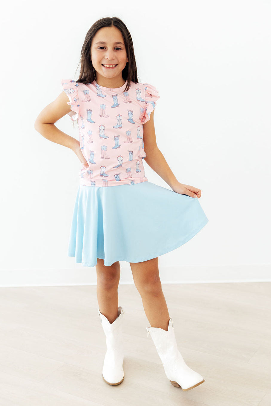 Mila &amp; Rose Girls Ribbons &amp; Rodeos Short Sleeve Ruffle Tee – Toddler &amp; Kids Sizes
