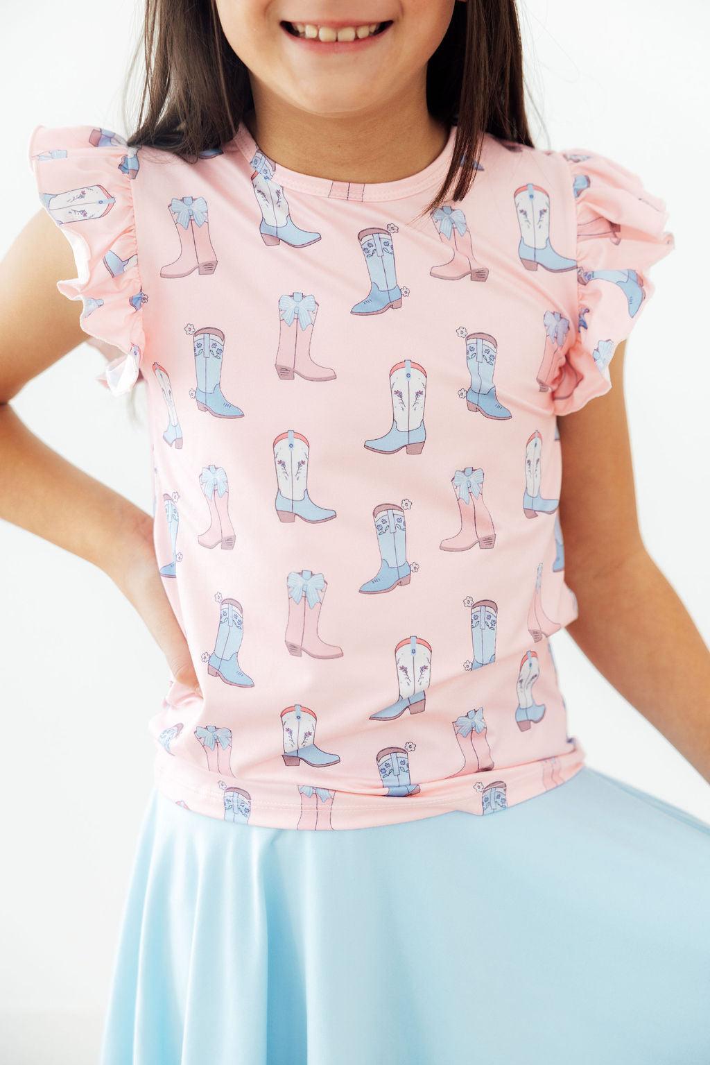 Mila &amp; Rose Girls Ribbons &amp; Rodeos Short Sleeve Ruffle Tee – Toddler &amp; Kids Sizes