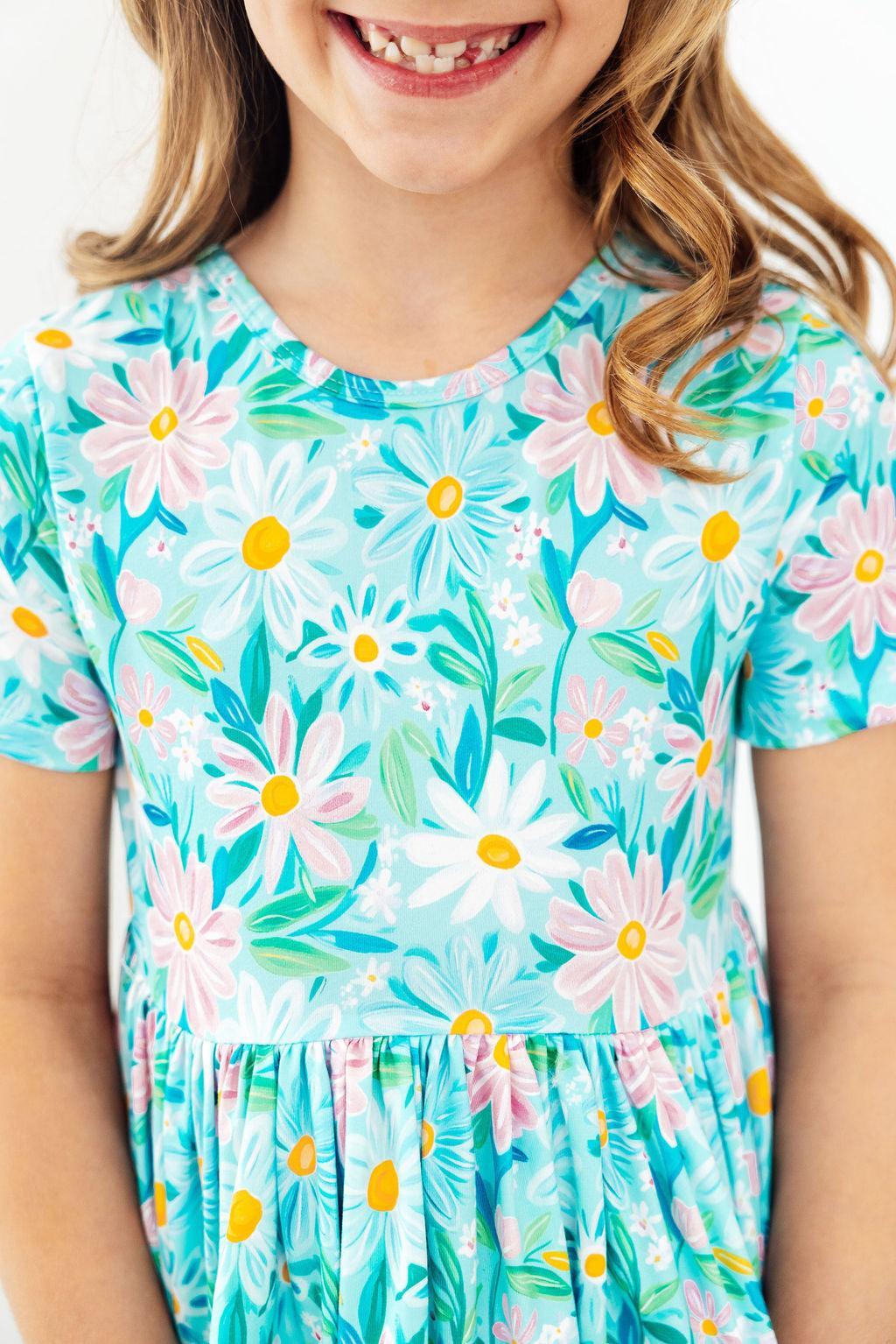 Mila &amp; Rose Girls Preppy Daisies Short Sleeve Pocket Twirl Dress – Toddler &amp; Kids Sizes