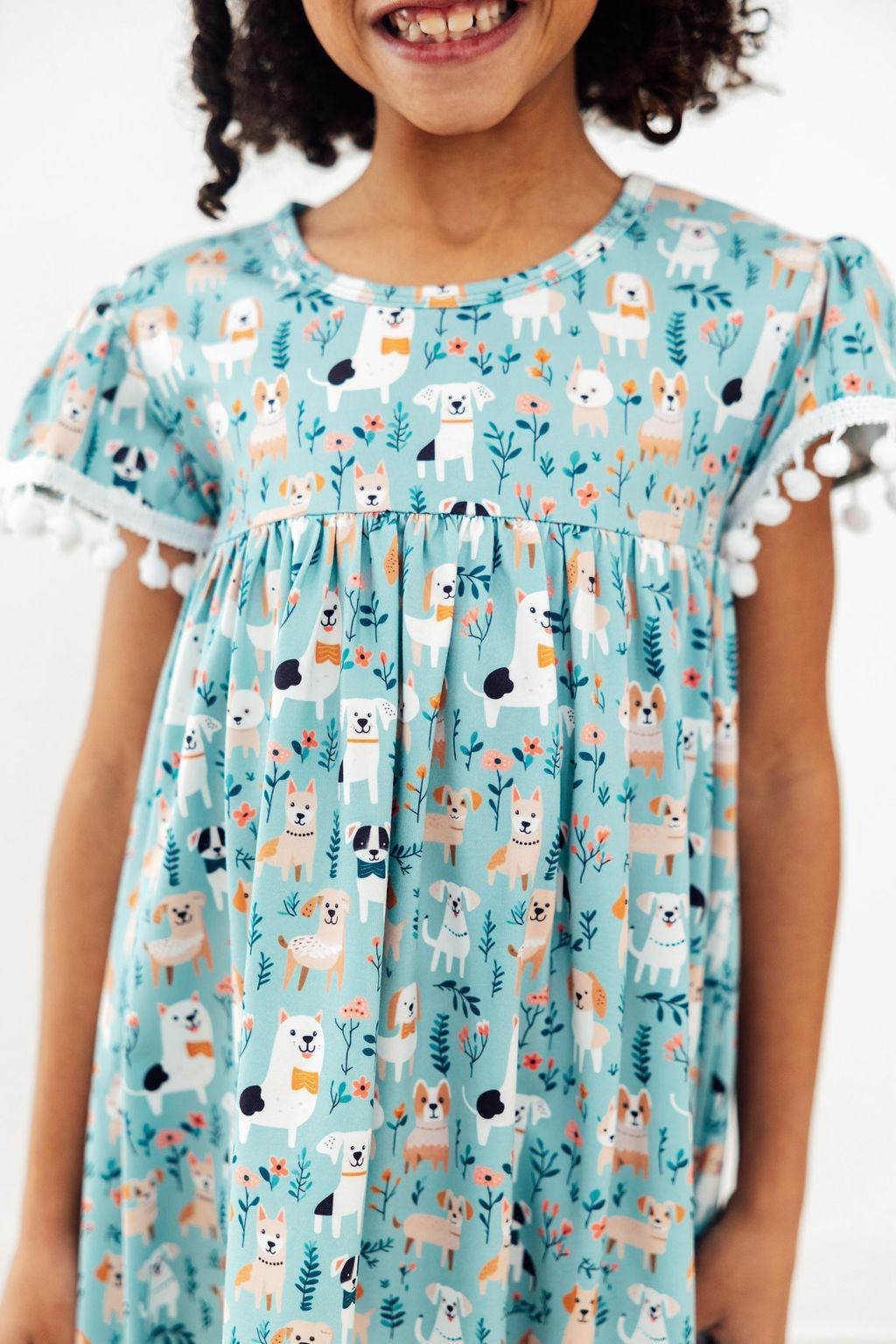 Mila &amp; Rose Girls Furry Friends Pom Pom Dress – Toddler &amp; Kids Sizes 12-24M to 7/8