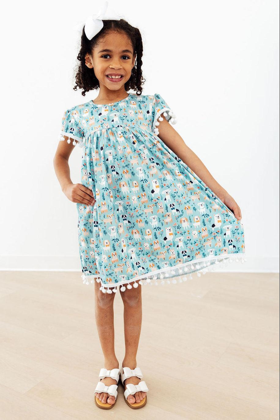 Mila &amp; Rose Girls Furry Friends Pom Pom Dress – Toddler &amp; Kids Sizes 12-24M to 7/8