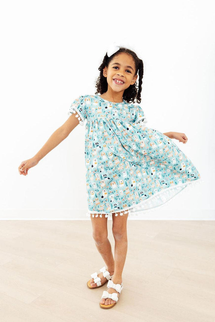 Mila &amp; Rose Girls Furry Friends Pom Pom Dress – Toddler &amp; Kids Sizes 12-24M to 7/8