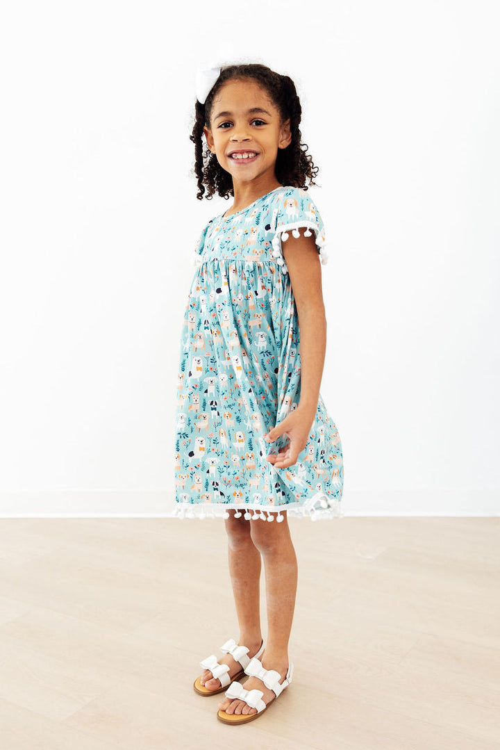 Mila &amp; Rose Girls Furry Friends Pom Pom Dress – Toddler &amp; Kids Sizes 12-24M to 7/8