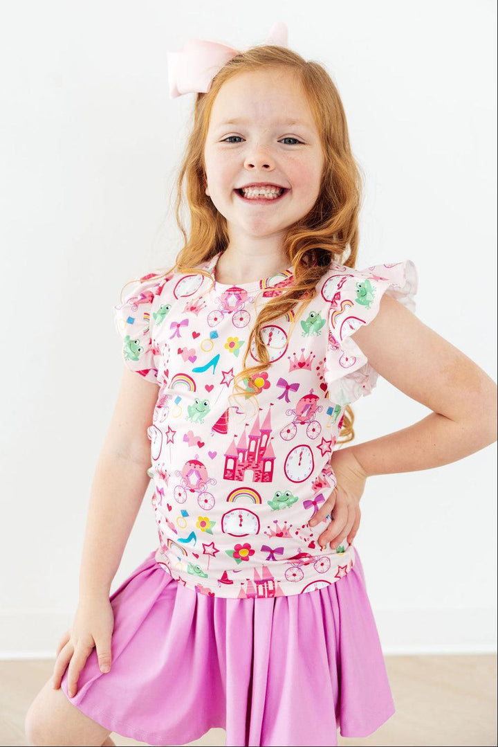 Mila &amp; Rose Girls Princess &amp; the Froggie Short Sleeve Ruffle Tee – Toddler &amp; Kids Sizes