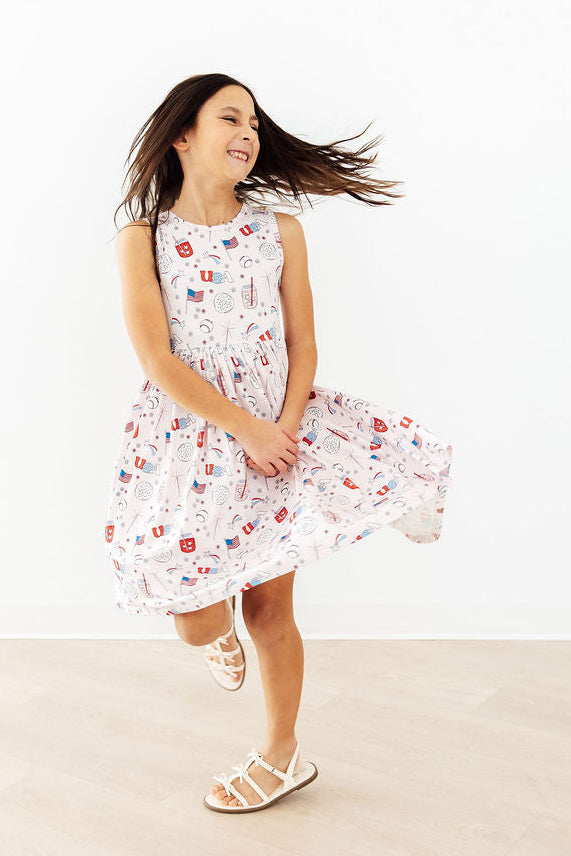 Mila &amp; Rose Girls Born in the USA Tank Twirl Dress – Toddler &amp; Kids Sizes