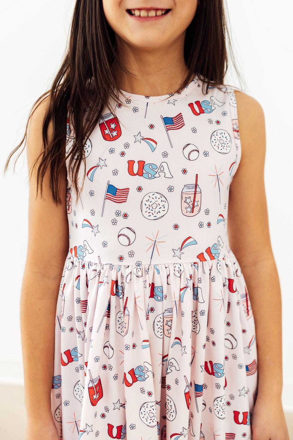 Mila &amp; Rose Girls Born in the USA Tank Twirl Dress – Toddler &amp; Kids Sizes