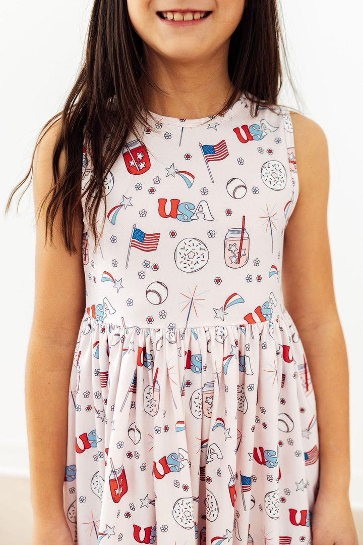 Mila &amp; Rose Girls Born in the USA Tank Twirl Dress – Toddler &amp; Kids Sizes