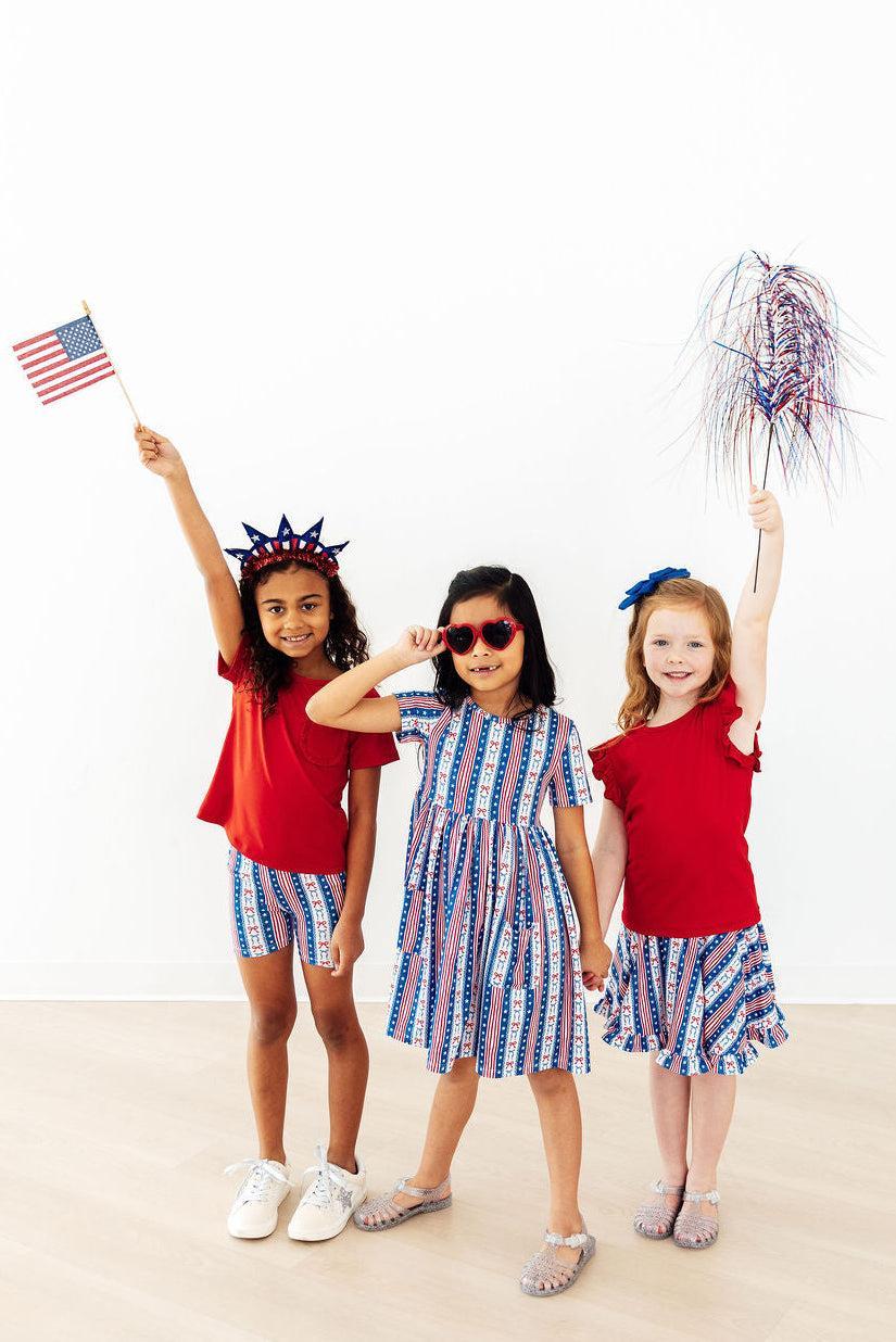 Mila &amp; Rose Girls All-American Girl Ruffle Twirl Skort with Built-In Shorts – Toddler &amp; Kids Sizes