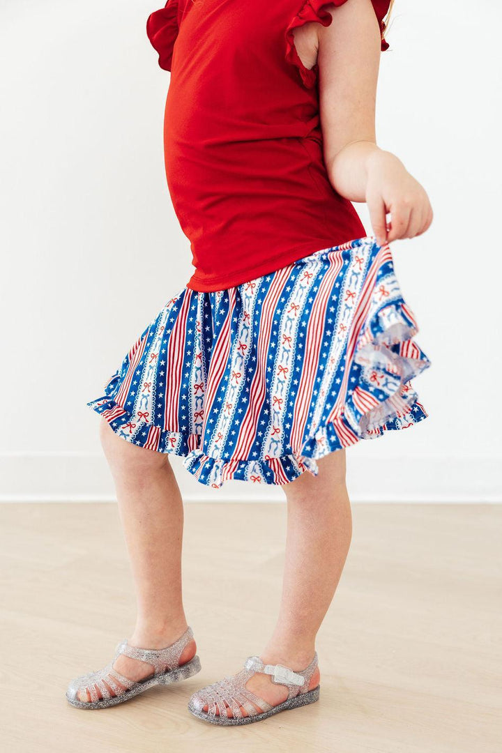 Mila &amp; Rose Girls All-American Girl Ruffle Twirl Skort with Built-In Shorts – Toddler &amp; Kids Sizes