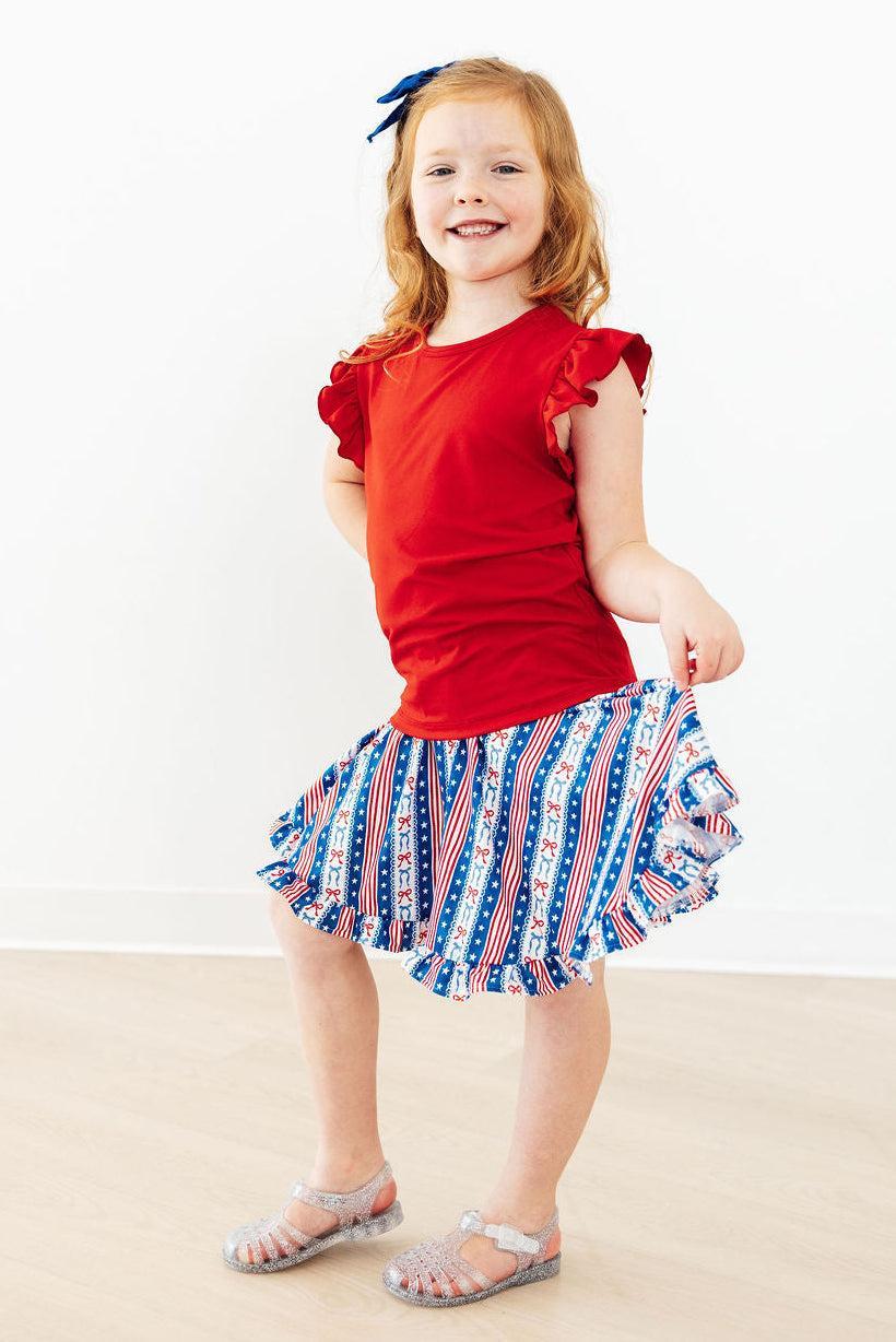 Mila &amp; Rose Girls All-American Girl Ruffle Twirl Skort with Built-In Shorts – Toddler &amp; Kids Sizes