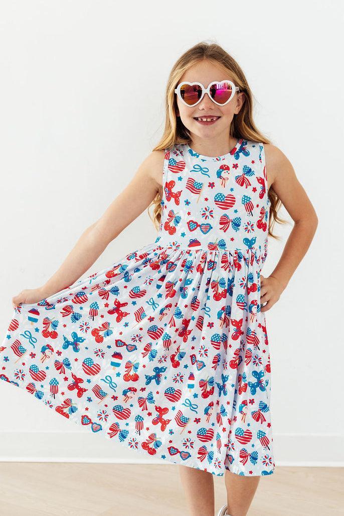 Mila &amp; Rose Girls Little Miss Liberty Tank Twirl Dress – Toddler &amp; Kids Sizes