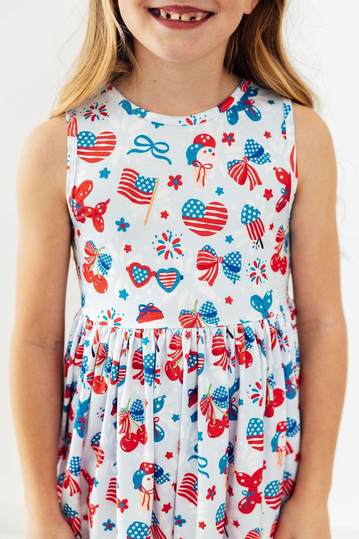 Mila &amp; Rose Girls Little Miss Liberty Tank Twirl Dress – Toddler &amp; Kids Sizes