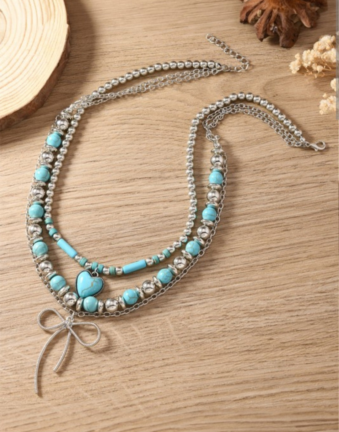 Western Turquoise Multi-Layer Necklace | Bow &amp; Heart Choker