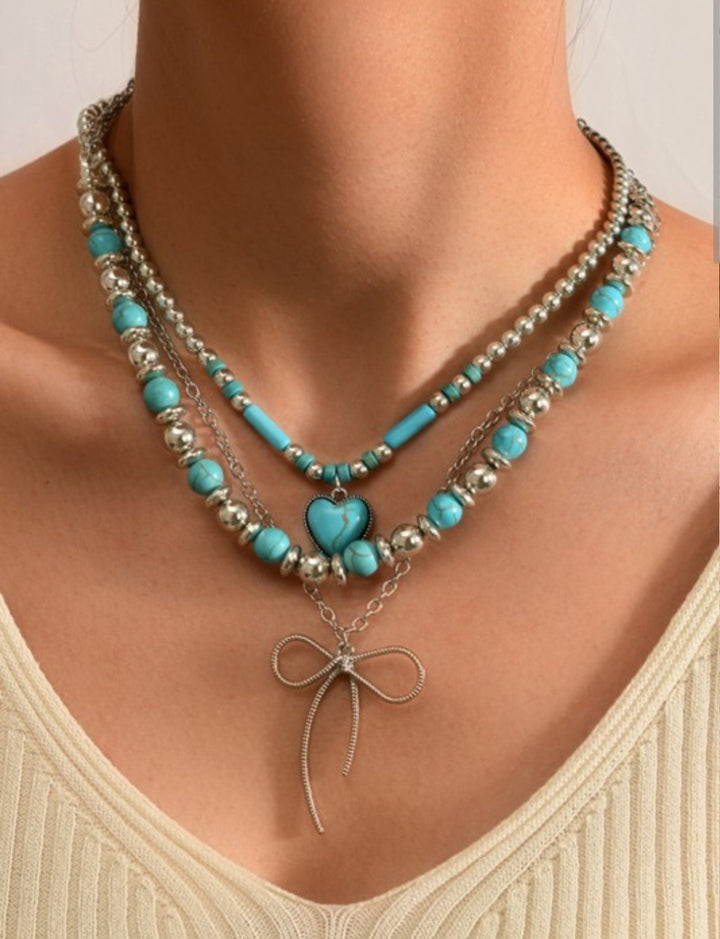 Western Turquoise Multi-Layer Necklace | Bow &amp; Heart Choker